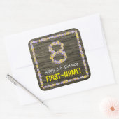 8誕生日:フローラ番号、フェイク木目、名前 スクエアシール (封筒)