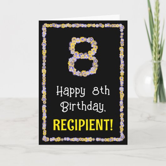 8誕生日:フローラ花数名前をカスタムする カード (正面)