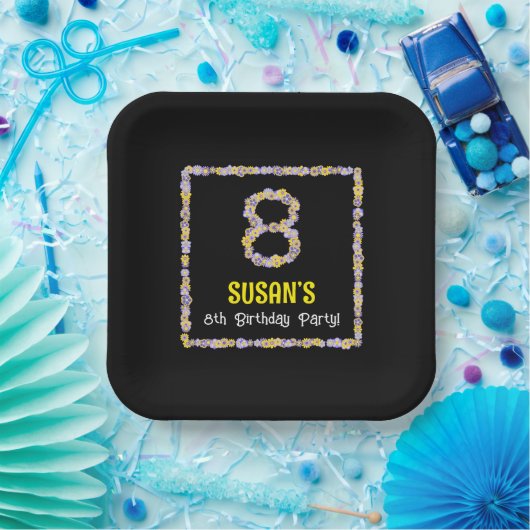 8誕生日:フローラ花数名前をカスタムする ペーパープレート (パーティー)