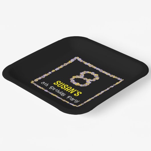 8誕生日:フローラ花数名前をカスタムする ペーパープレート (傾斜あり)