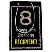 8誕生日:フローラ花数名前をカスタムする ミディアムペーパーバッグ (正面)