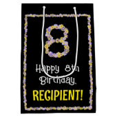 8誕生日:フローラ花数名前をカスタムする ミディアムペーパーバッグ (裏面)