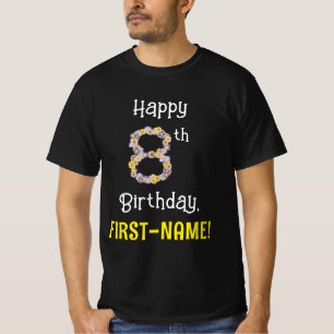 8誕生日:フローラ花数"8" +名前 Tシャツ