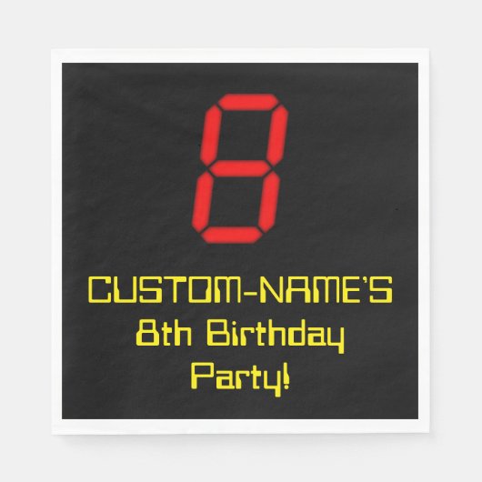 8誕生日:レッドデジタルクロックスタイル"8" +名前 スタンダードランチョンナプキン (正面)