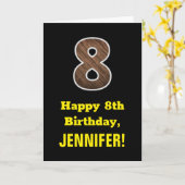 8誕生日:名前フェイク、木目パターン「8」 カード (黄色い花)