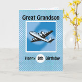 8誕生日、孫素晴らし、飛行機オン・ブルー カード (黄色い花)