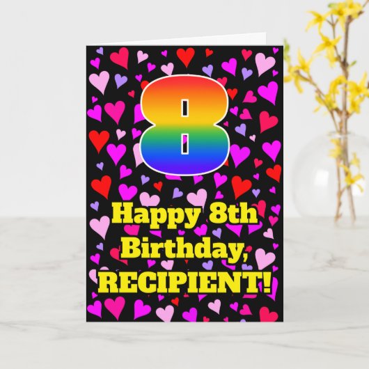 8誕生日:愛するハートパターン、虹# 8 カード (黄色い花)