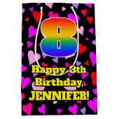 8誕生日：愛するハートパターン、虹# 8 ミディアムペーパーバッグ (正面)