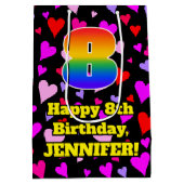8誕生日：愛するハートパターン、虹# 8 ミディアムペーパーバッグ (裏面)