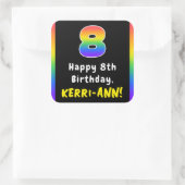 8誕生日: Rainbow Spectrum # 8、名前をカスタムする スクエアシール (バッグ)