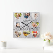 8賛美フォトコラージュハートフレームグレー木材 スクエア壁時計 (ホーム)