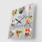 8賛美フォトコラージュハートフレームグレー木材 スクエア壁時計 (傾斜)