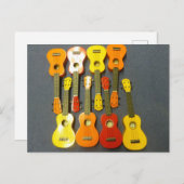 8赤オレンジ色の黄色のウクレレ葉書 ポストカード (正面/裏面)