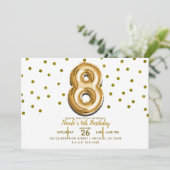 8金ゴールドバルーン紙吹雪8th誕生日パーティー 招待状 (スタンド正面)