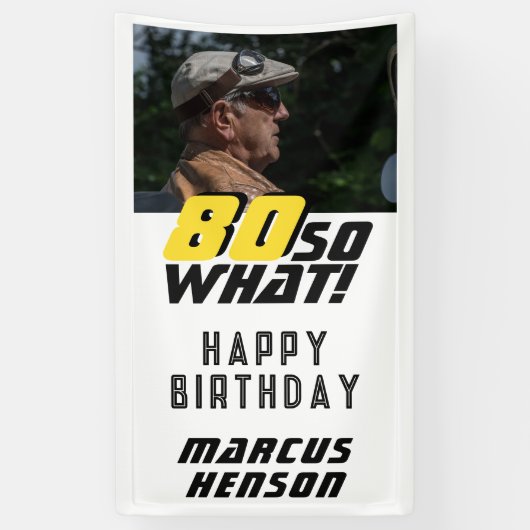 80おもしろいだから何引用文写真80th誕生日パーティー 横断幕 (縦)