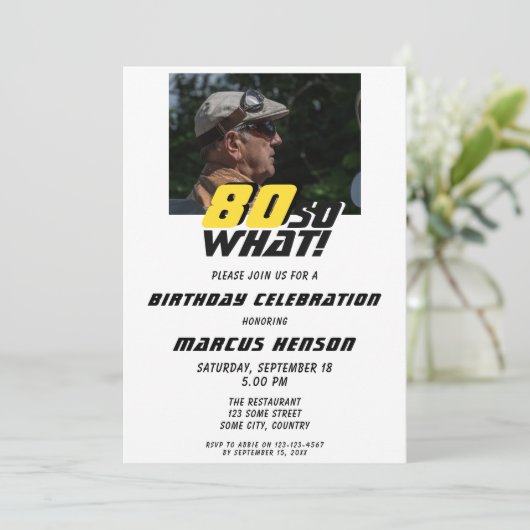 80おもしろいだから何引用文80誕生日 招待状 (スタンド正面)