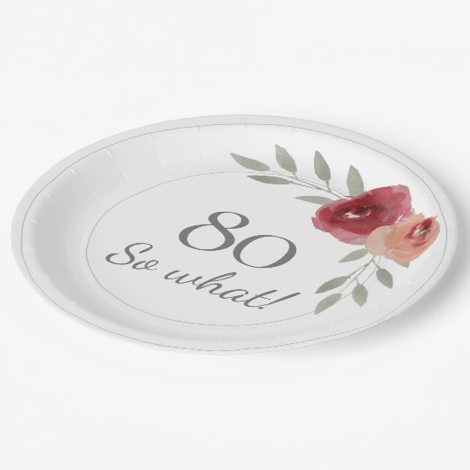 80おもしろいSo Water Colorフローラ80th誕生日 ペーパープレート (アングル)