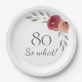 80おもしろいSo Water Colorフローラ80th誕生日 ペーパープレート (正面)
