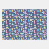 80お誕生日ケーキプレゼントバルーン青 ラッピングペーパーシート (正面3)