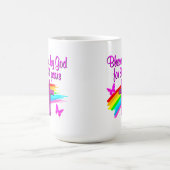 80かわいらし年賛美間神にピンク色になる コーヒーマグカップ (中央)