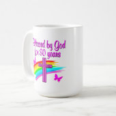 80かわいらし年賛美間神にピンク色になる コーヒーマグカップ (正面左)