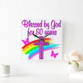 80かわいらし年賛美間神にピンク色になる スクエア壁時計 (ホーム)