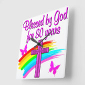 80かわいらし年賛美間神にピンク色になる スクエア壁時計 (傾斜)