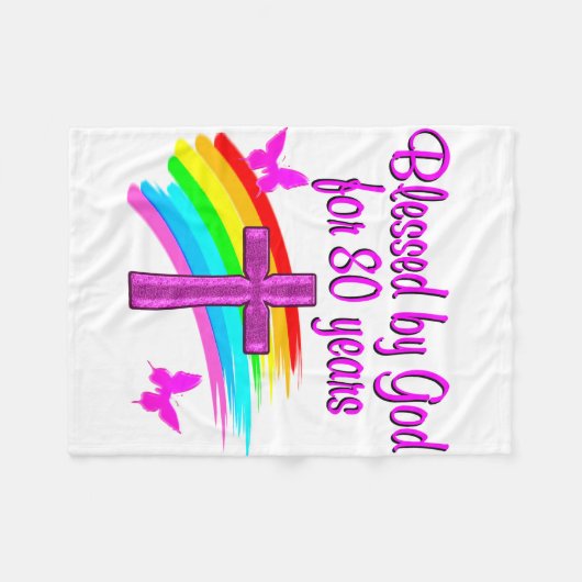 80かわいらし年賛美間神にピンク色になる フリースブランケット (正面(横))