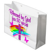 80かわいらし年賛美間神にピンク色になる ラージペーパーバッグ (正面アングル)