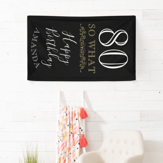 80だからおもしろい引用文ブラックエレガント80th誕生日 横断幕 (インサイチュ)