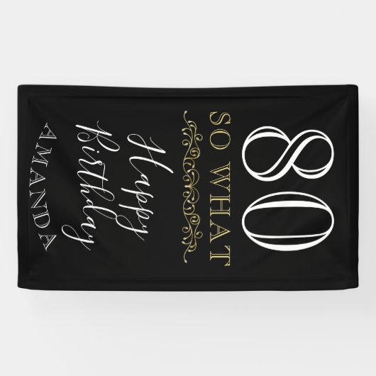 80だからおもしろい引用文ブラックエレガント80th誕生日 横断幕 (横)