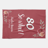 80だからおもしろい赤水カラーバラ80誕生日 キッチンタオル (横)