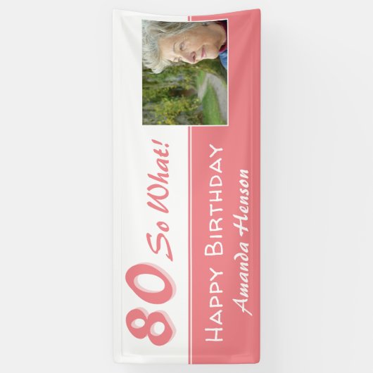 80だからピンク80thおもしろい誕生日パーティーの写真 横断幕 (縦)