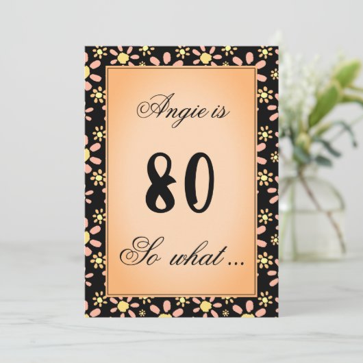 80だから何デイジーフラワーフローラ80th誕生日パーティー 招待状 (スタンド正面)