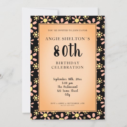 80だから何デイジーフラワーフローラ80th誕生日パーティー 招待状 (裏面)