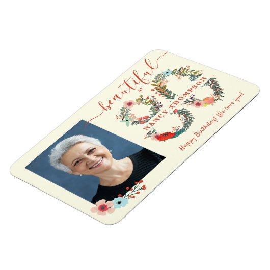 80で美しい誕生日フローラナンバーポスター マグネット (左側)