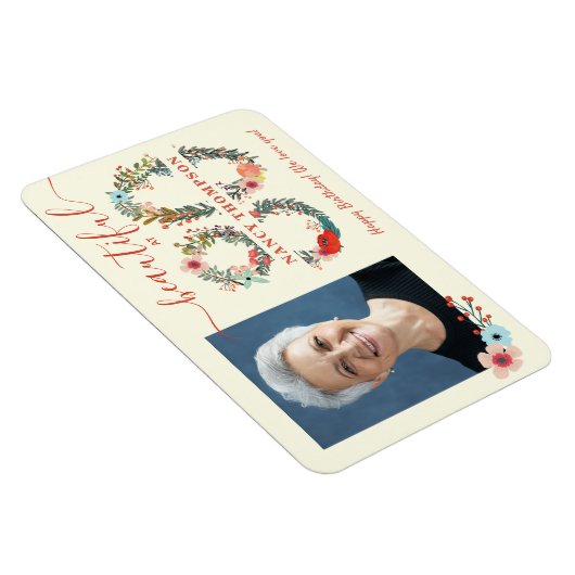 80で美しい誕生日フローラナンバーポスター マグネット (右側)