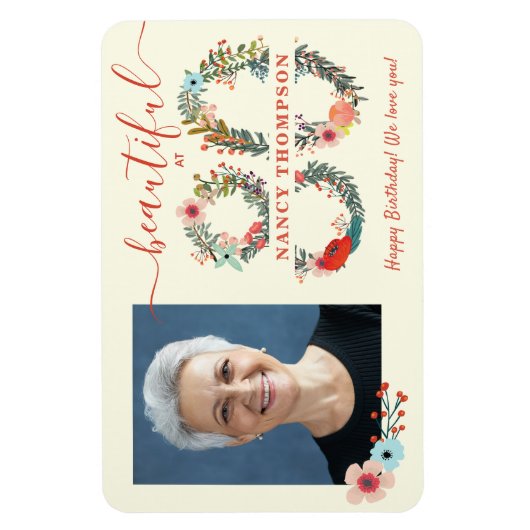 80で美しい誕生日フローラナンバーポスター マグネット (縦)