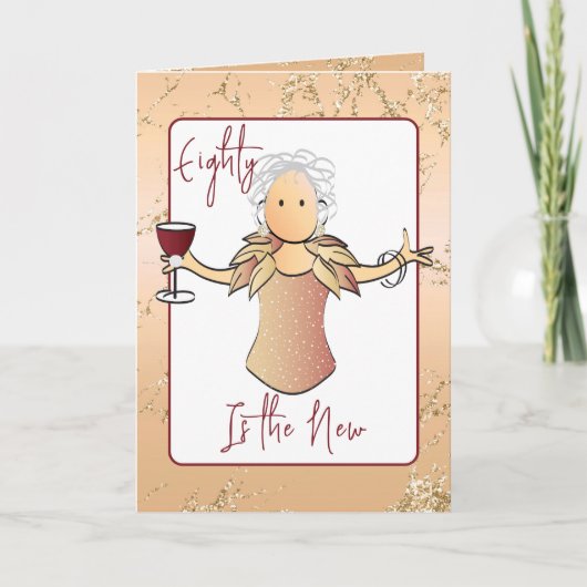 80とエレガント素晴らしい漫画バラ金ゴールド誕生日 カード (正面)