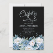 80とダスティーエレガントブルーホワイトフローラブラック 招待状 (正面)