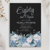 80とダスティーエレガントブルーホワイトフローラブラック 招待状