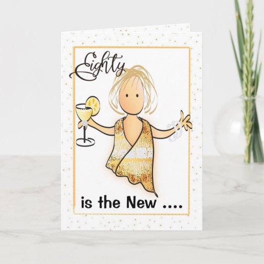 80と素晴らしいおもしろいかわいい女性の漫画誕生日 カード (正面)