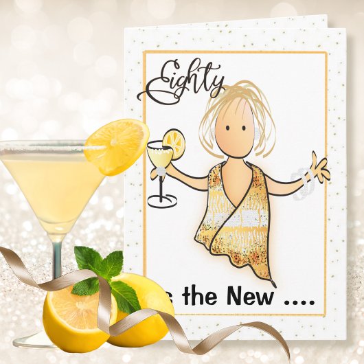 80と素晴らしいおもしろいかわいい女性の漫画誕生日 カード