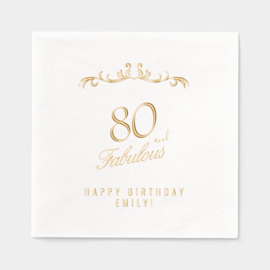 80と素晴らしいエレガントオーナメント80誕生日 箔ナプキン (正面)