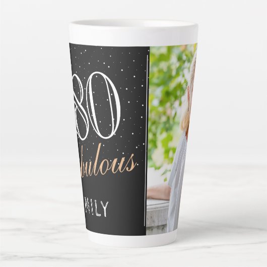 80と素晴らしいエレガントブラック80th誕生日写真 カフェラテマグ (正面)