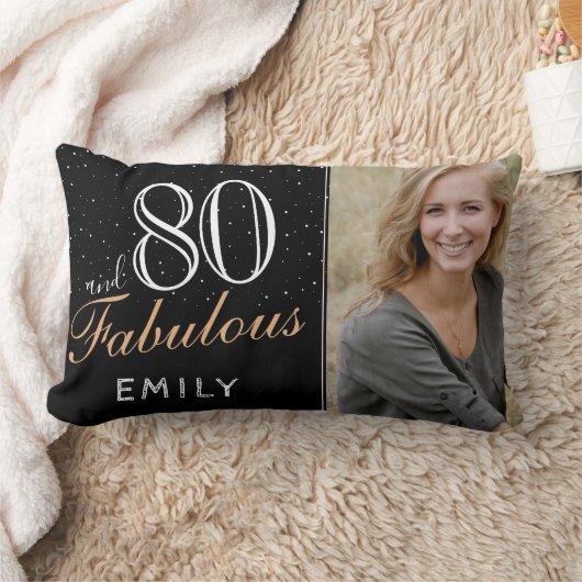 80と素晴らしいエレガントブラック80th誕生日写真 ランバークッション (ブランケット)