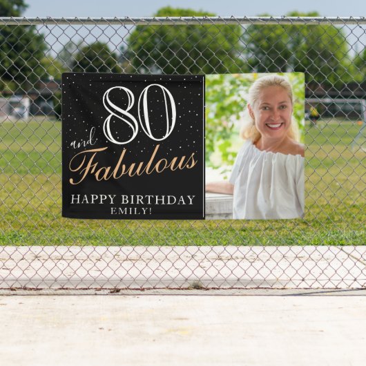 80と素晴らしいエレガントブラック80th誕生日写真 横断幕 (インサイチュ)
