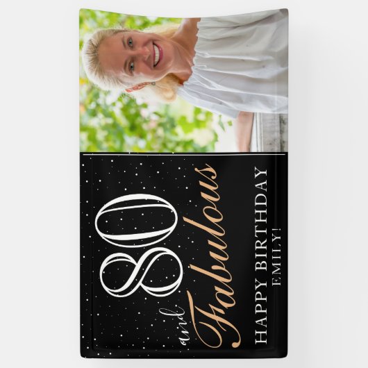 80と素晴らしいエレガントブラック80th誕生日写真 横断幕 (縦)