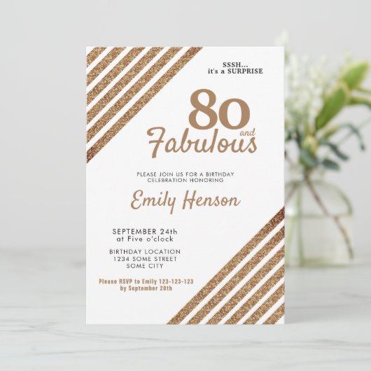 80と素晴らしいエレガント金ゴールドグリッター80誕生日 招待状 (スタンド正面)