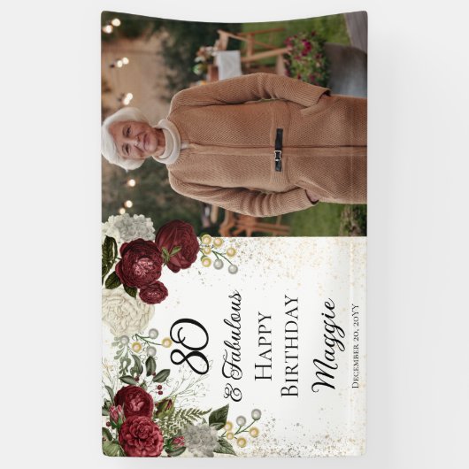 80と素晴らしいグラムバラフローラ誕生日パーティー 横断幕 (縦)